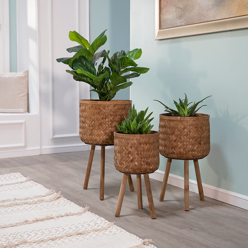 Brown Bamboo Standing Planter Pots