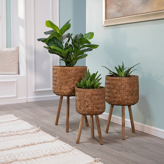 Brown Bamboo Standing Planter Pots