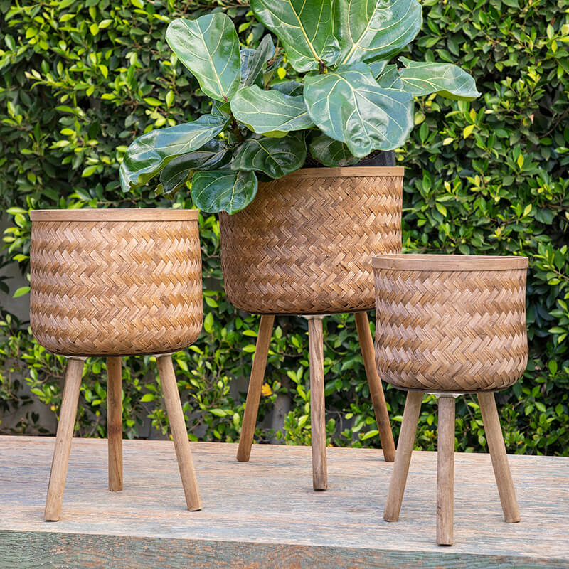 Brown Bamboo Standing Planter Pots