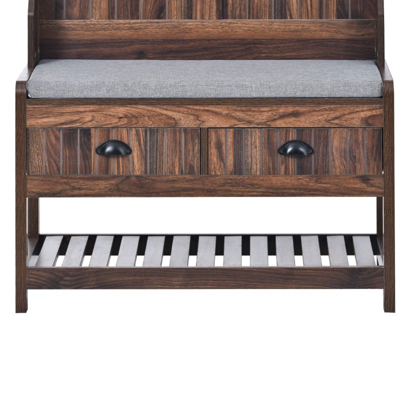 Brown Hall Tree Entryway Storage Bench with Coat Hanger