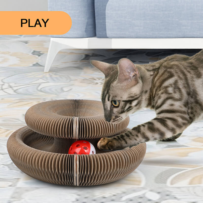 Brown Interactive Retractable Cat Scratching Board with a Ball - 4.5" x 4"