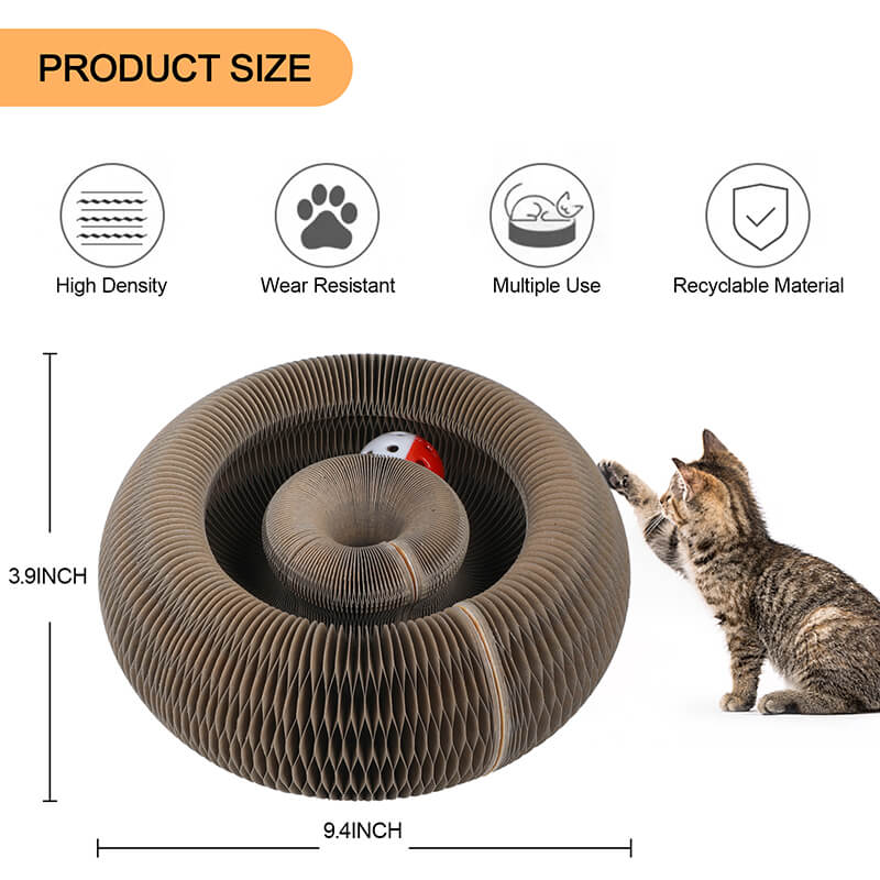 A dimension Image of our Brown Interactive Retractable Cat Scratching Board with a Ball - 4.5" x 4" 