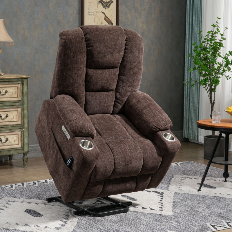 Brown Large Power Lift Recliner Chair with Heat and Massage