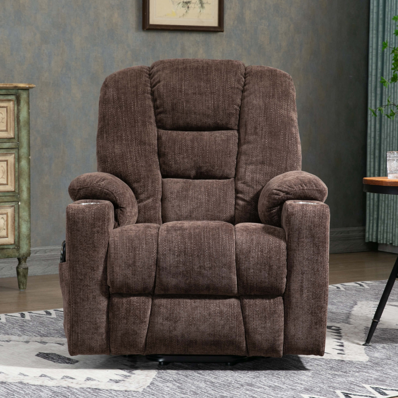 Brown Large Power Lift Recliner Chair with Heat and Massage