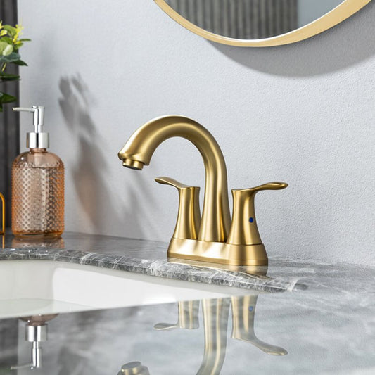 Brushed Gold Centerset 2-handle Swivel Spout Bathroom Faucet with Drain Assembly