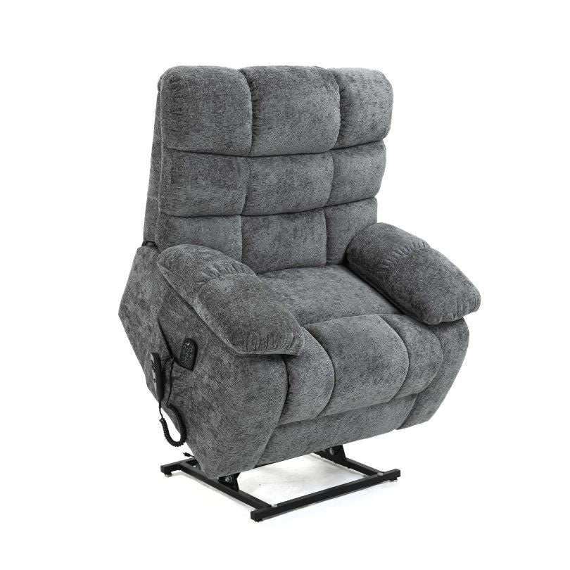 Chenille Grey Dual-motor Heat and Massage Lift Recliner Chair