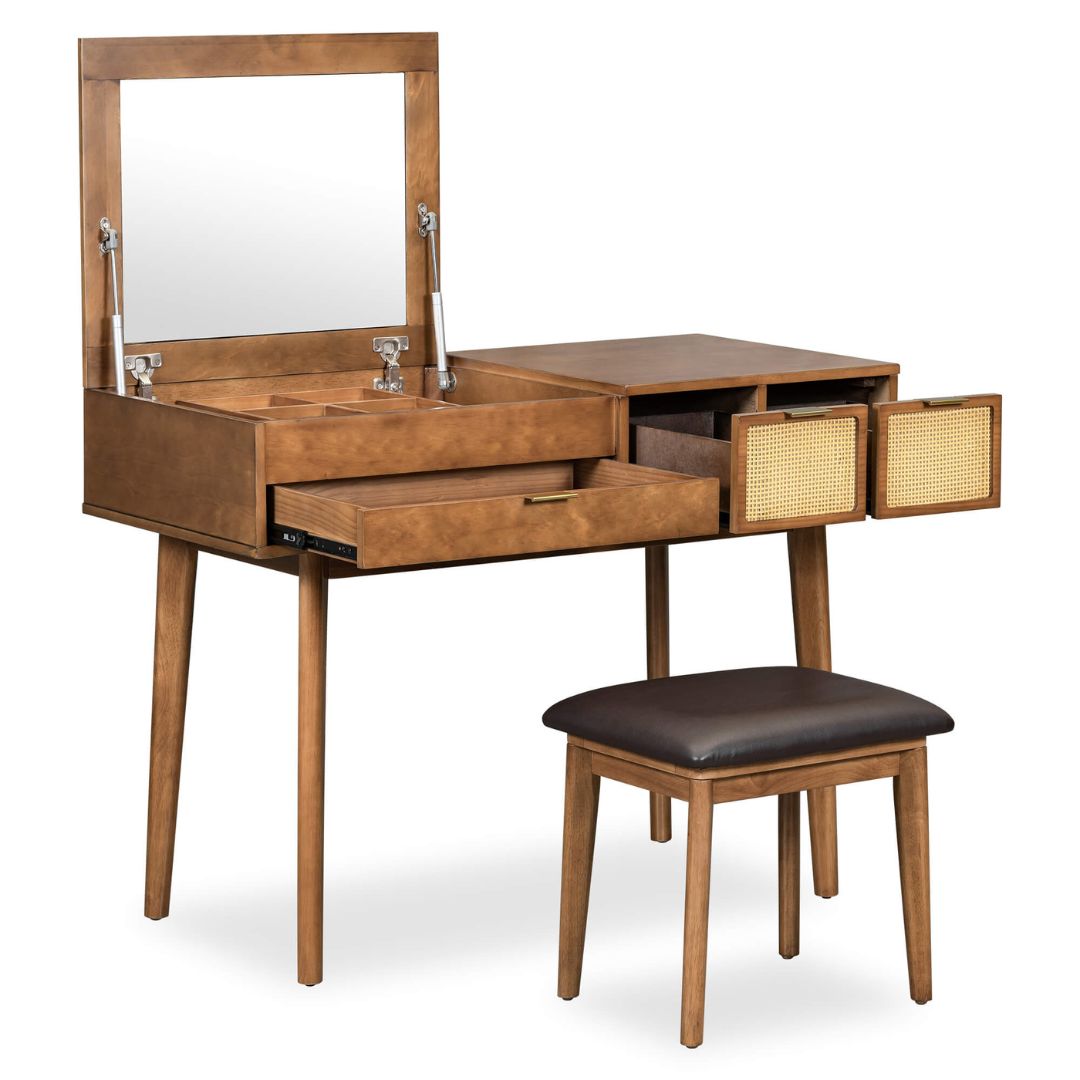 Classic Makeup Vanity with Flip-top Mirror and Stool