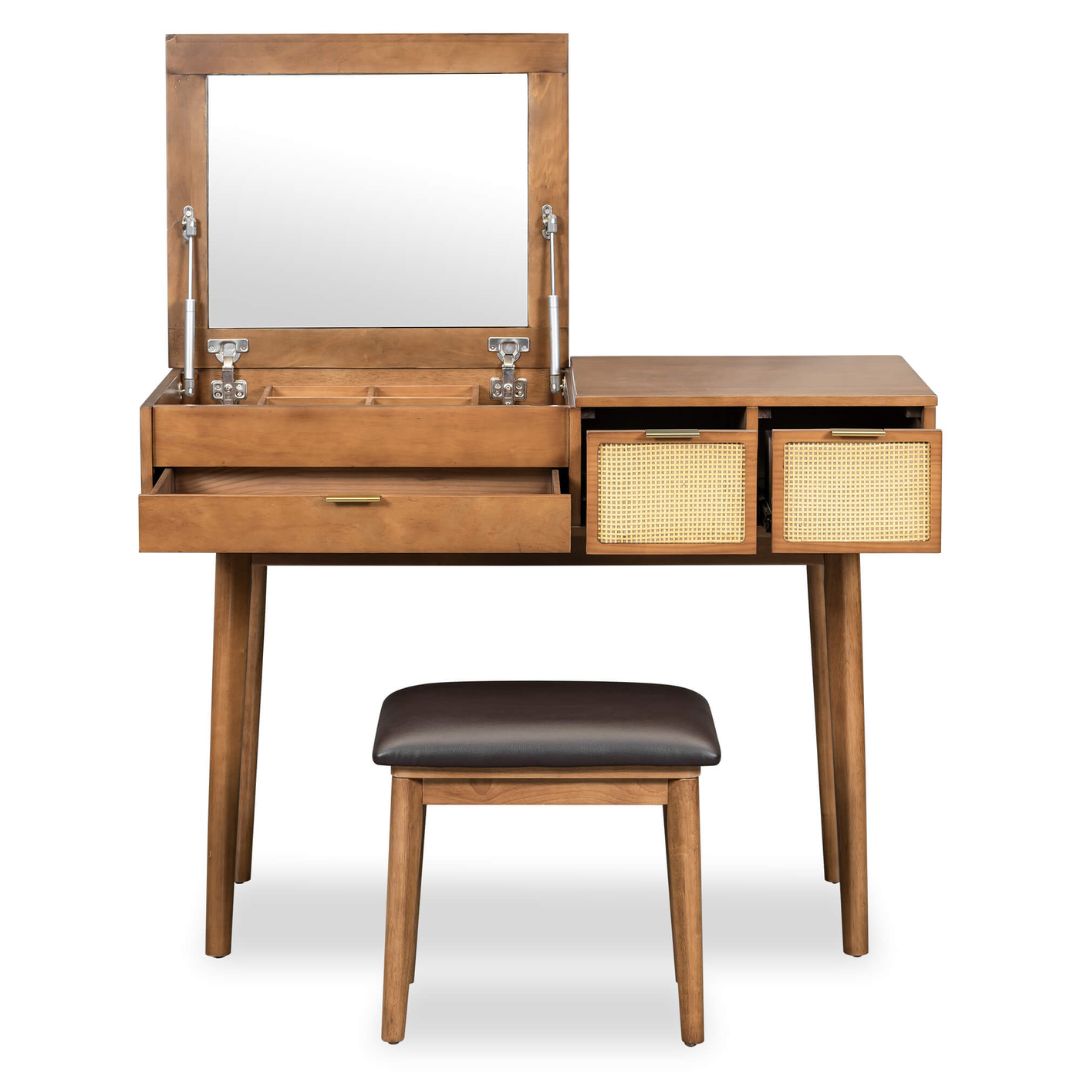 Classic Makeup Vanity with Flip-top Mirror and Stool