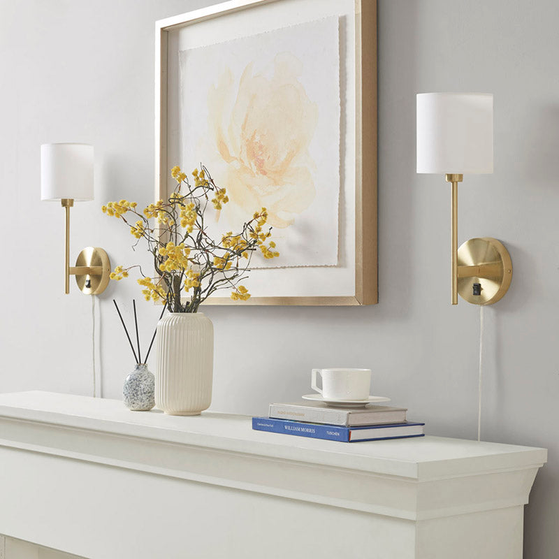 Classic Gold Metal 2-Set Wall Sconce with Cylinder Shade