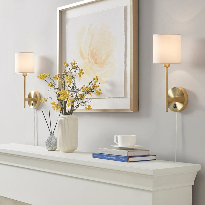 Classic Gold Metal 2-Set Wall Sconce with Cylinder Shade