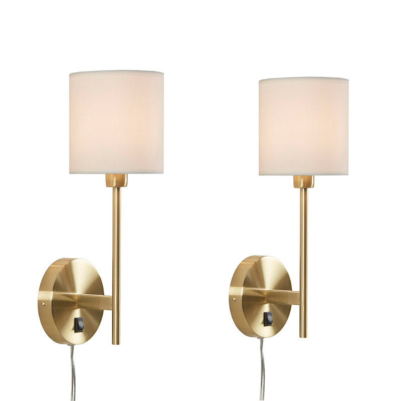 Classic Gold Metal 2-Set Wall Sconce with Cylinder Shade