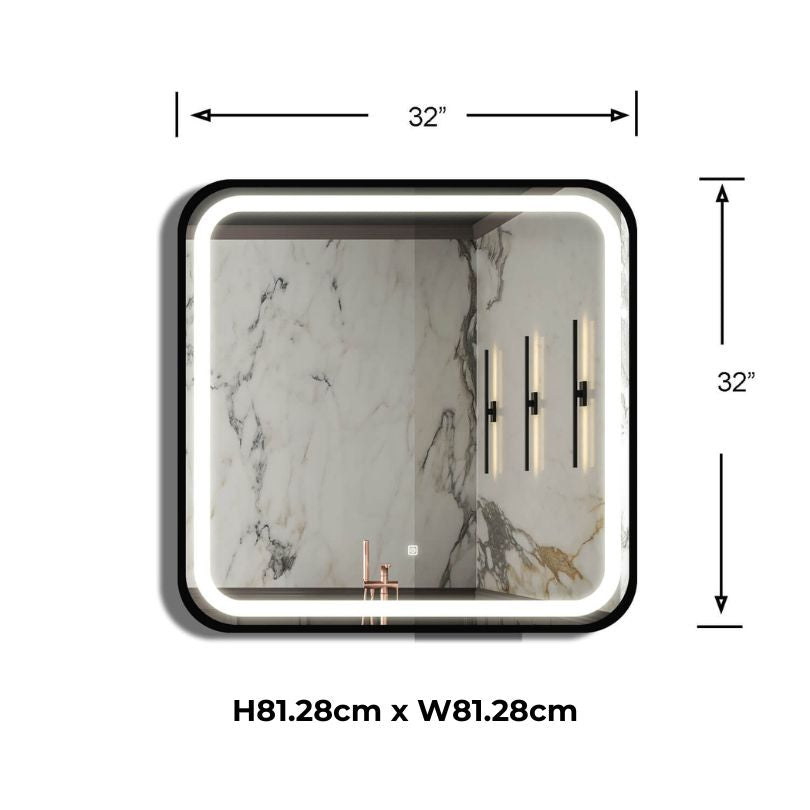 Compact Bathroom LED Lighted Mirror with Black Frame and Anti-Fog