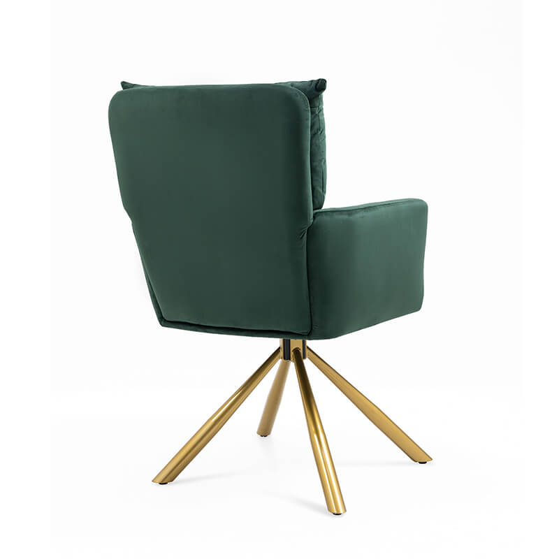 Back view of the green material gold base chair 