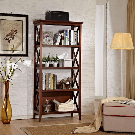 Contemporary Solid Wood Walnut Tall Display Bookshelf