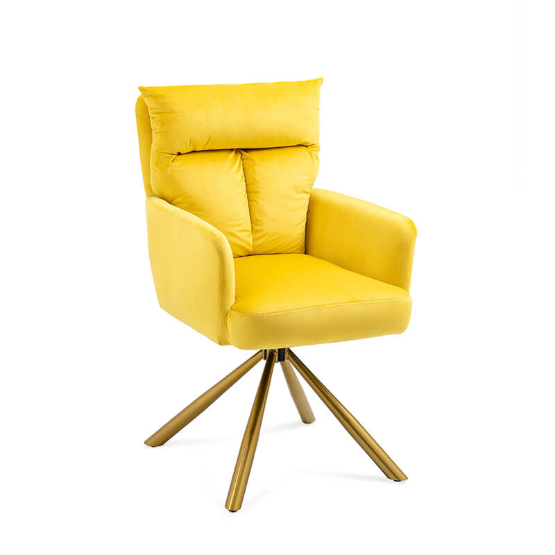 Shining yellow bright chair with gold legs 