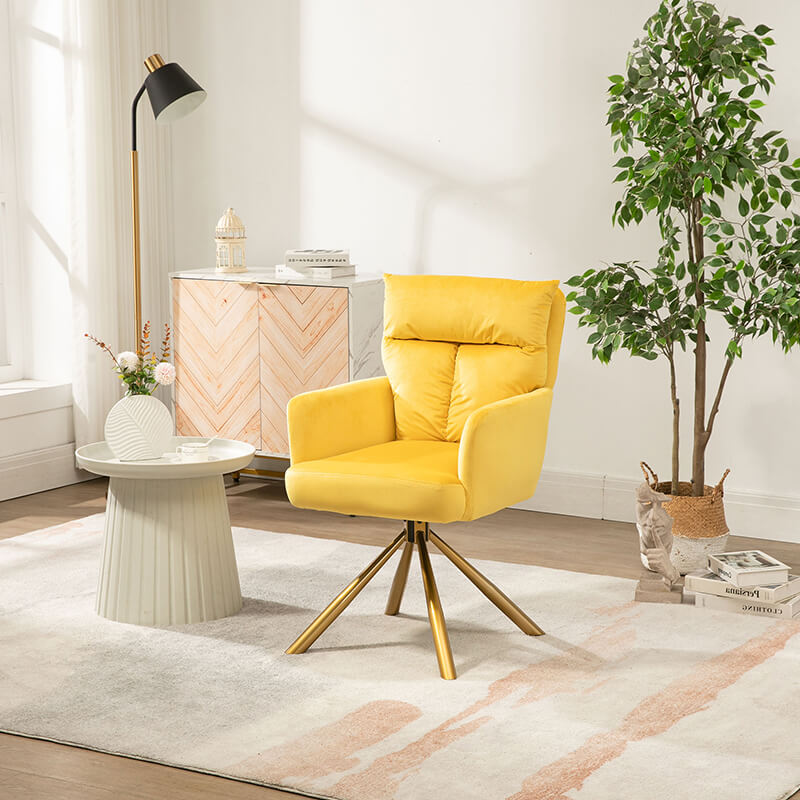 Contemporary Yellow Velvet High-Back Upholstered Swivel Accent Chair - 22" x 27.36"