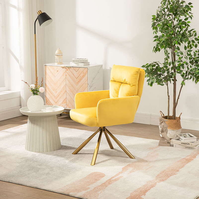 Contemporary Yellow Velvet High-Back Upholstered Swivel Accent Chair - 22" x 27.36"