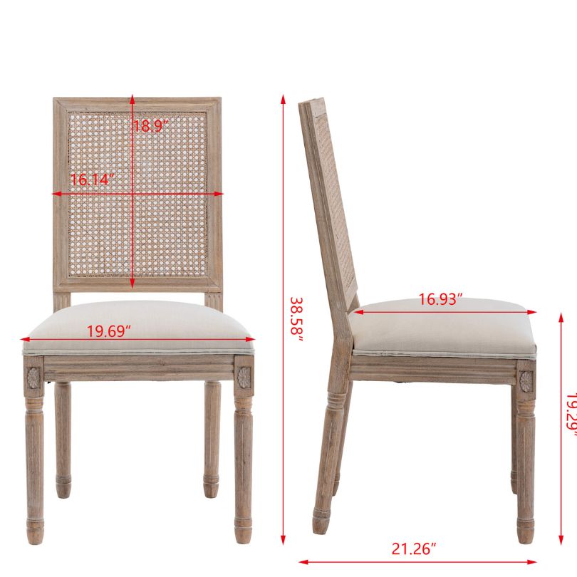 A dimension image of the Continental High back Rattan Beige Dining Chair