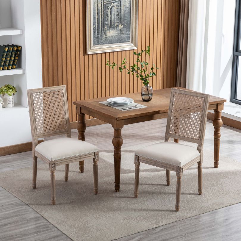 A more zoom image of the Continental High back Rattan Beige Dining Chair