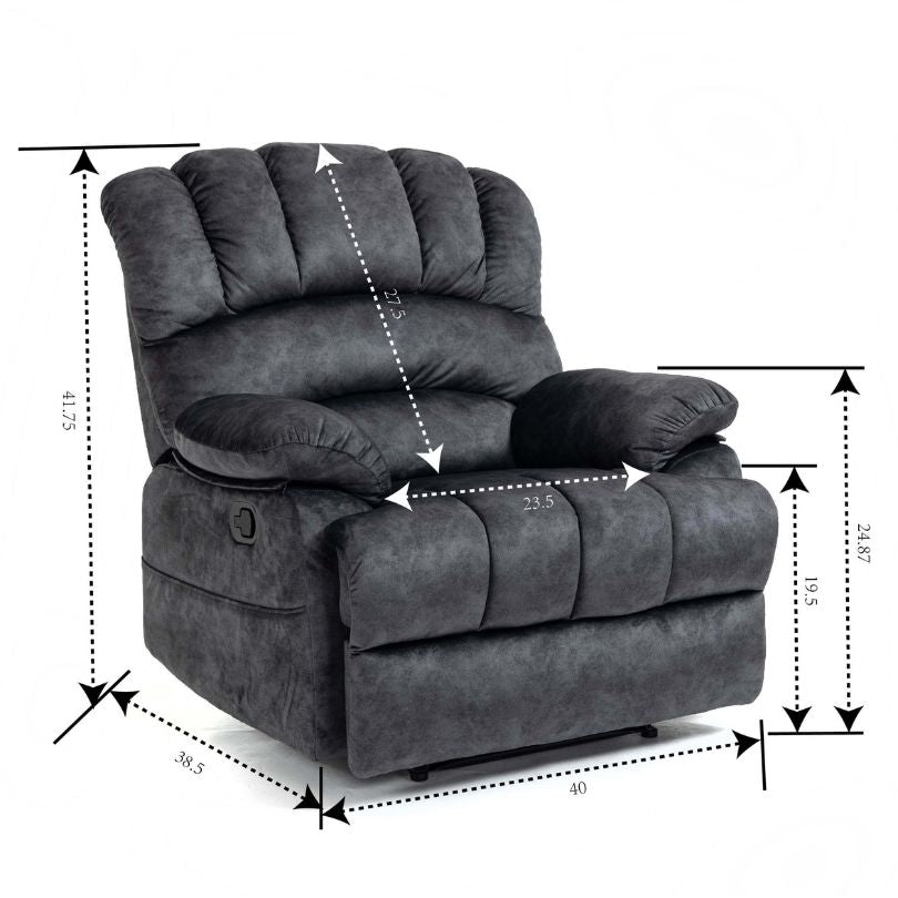 A dimension image of the Dark Gray Breathable Fabric Large Manual Recliner Chair