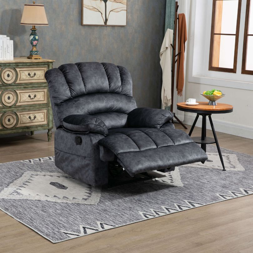 Dark Gray Breathable Fabric Large Manual Recliner Chair