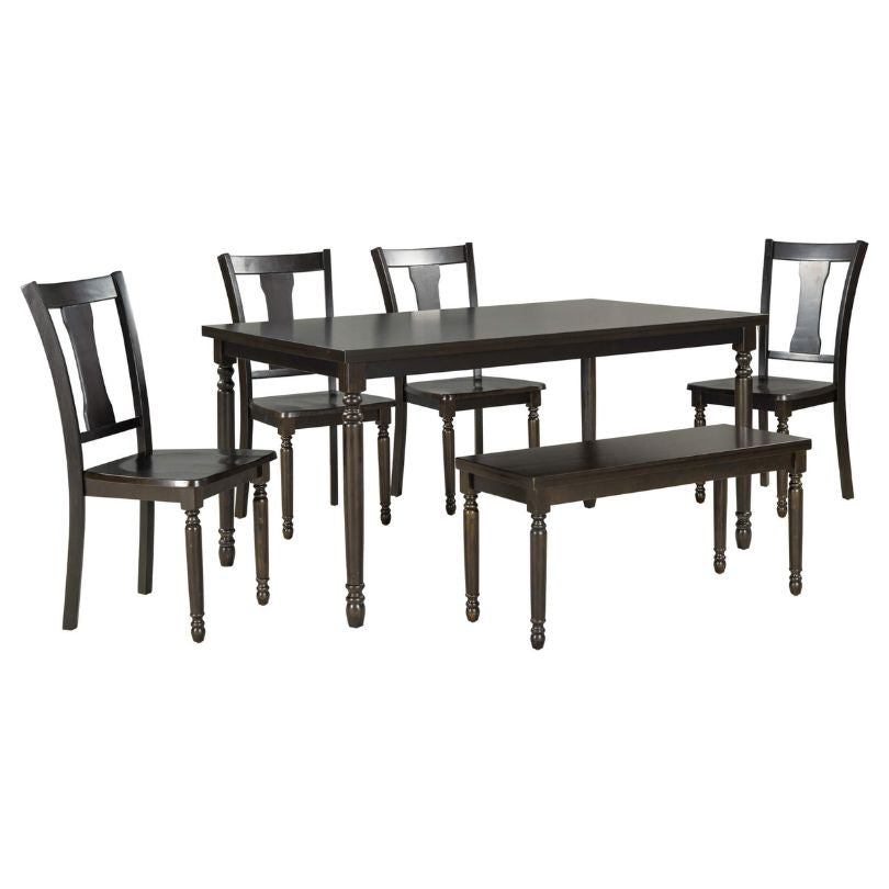 Espresso Classic 6-piece Dining Table set with 4 Chairs and Bench