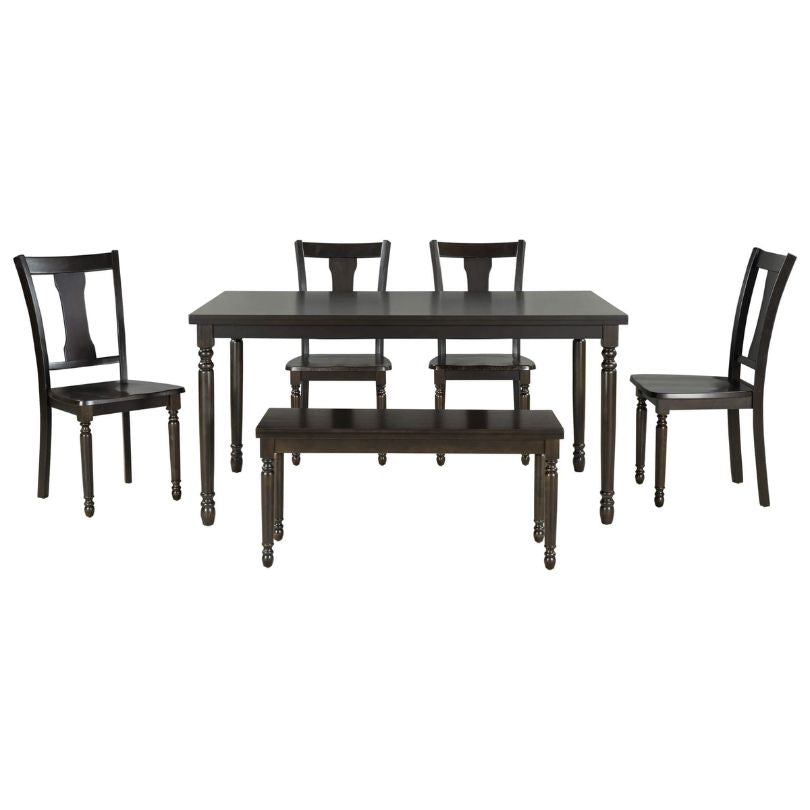 Espresso Classic 6-piece Dining Table set with 4 Chairs and Bench