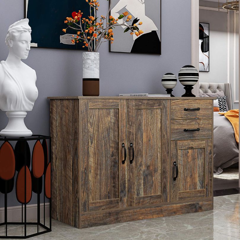 Espresso Entryway Buffet Sideboard with 3 Doors and 2 Drawers