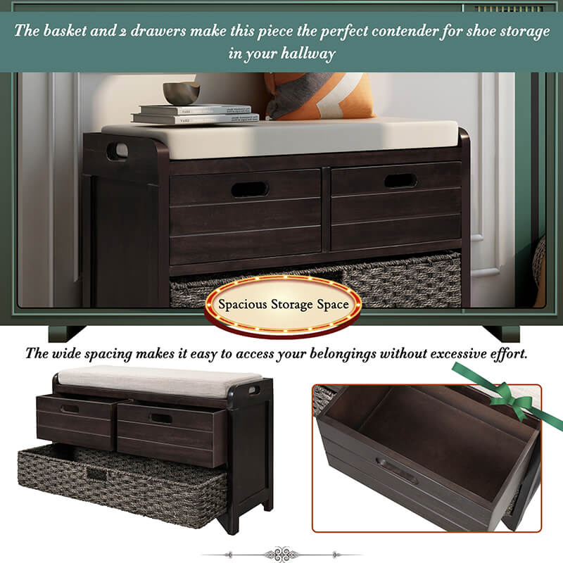 32" Espresso Entryway Storage Bench