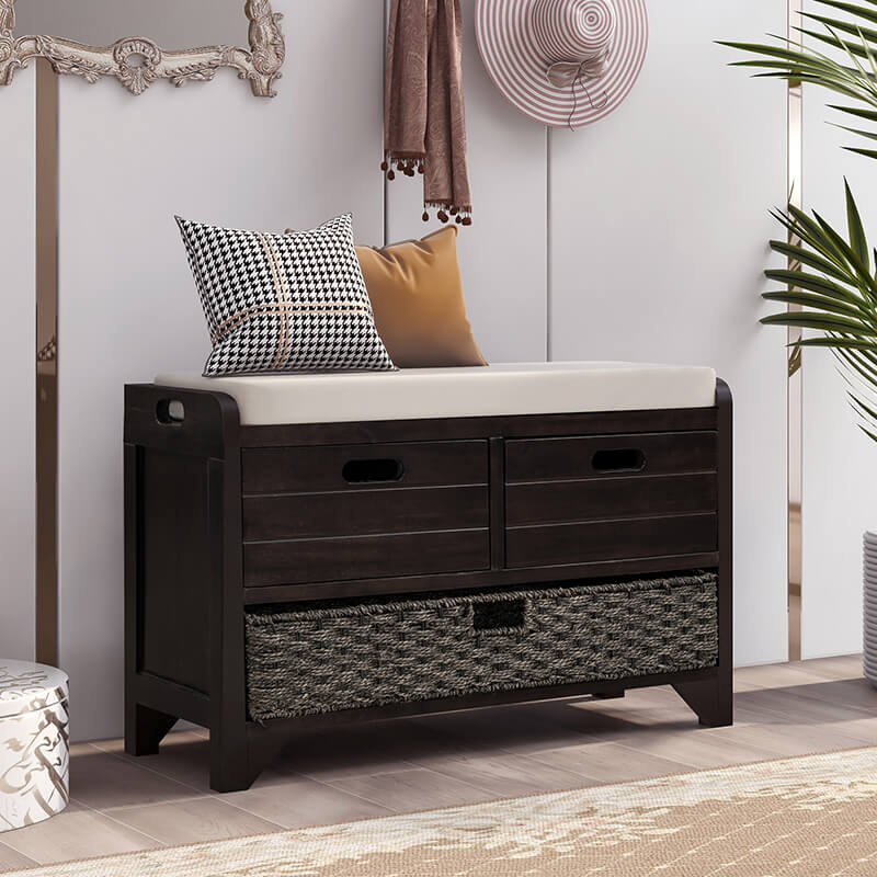 32" Espresso Entryway Storage Bench