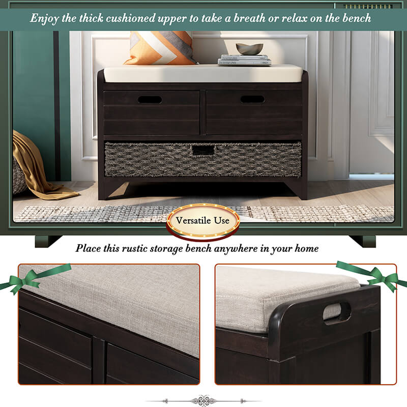 32" Espresso Entryway Storage Bench