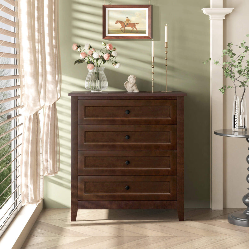 Farmhouse Brown Solid Wood 4 Drawers Dresser Storage Cabinet