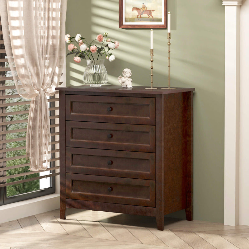 Farmhouse Brown Solid Wood 4 Drawers Dresser Storage Cabinet