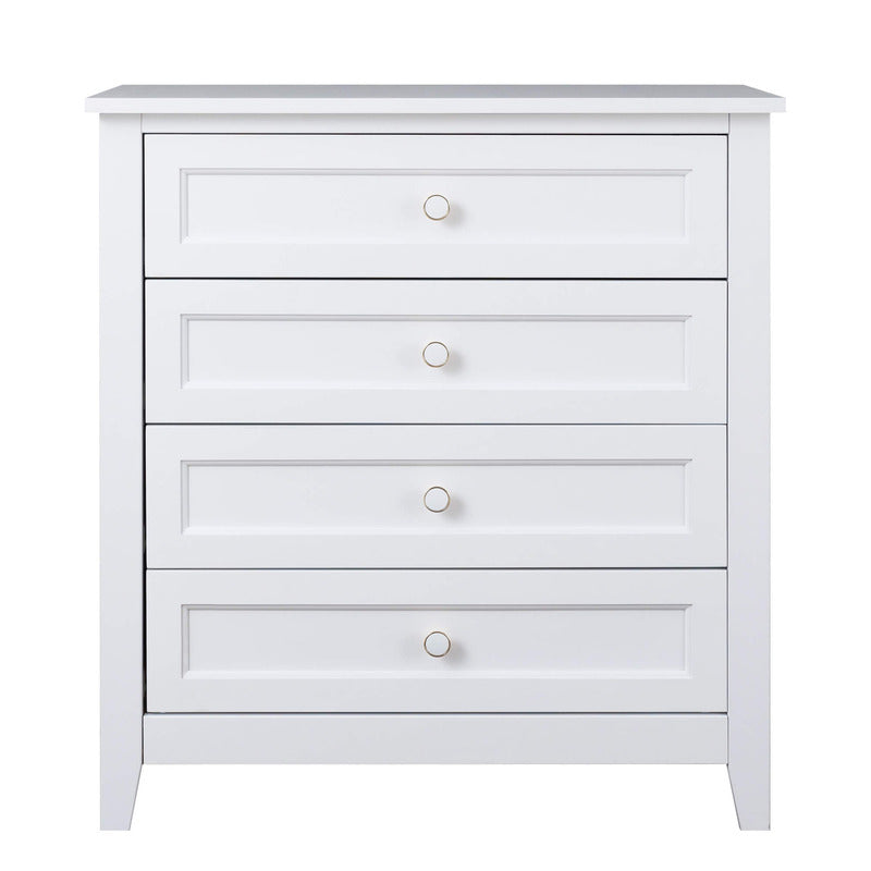 Farmhouse White Solid Wood 4 Drawers Dresser Storage Cabinet