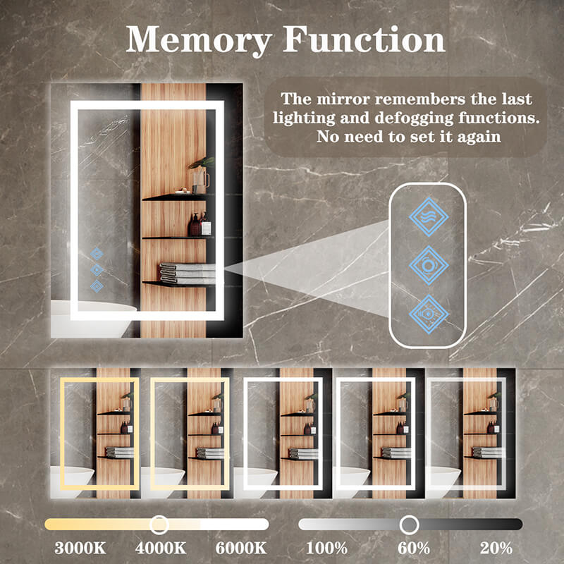 Glossy Silver LED Bathroom Mirror With Anti-Fog - W32" x H24"