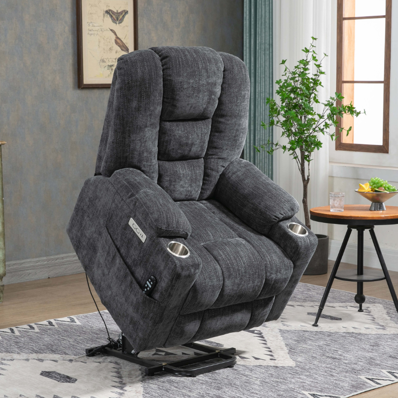 Gray Large Power Lift Recliner Chair with Heat and Massage