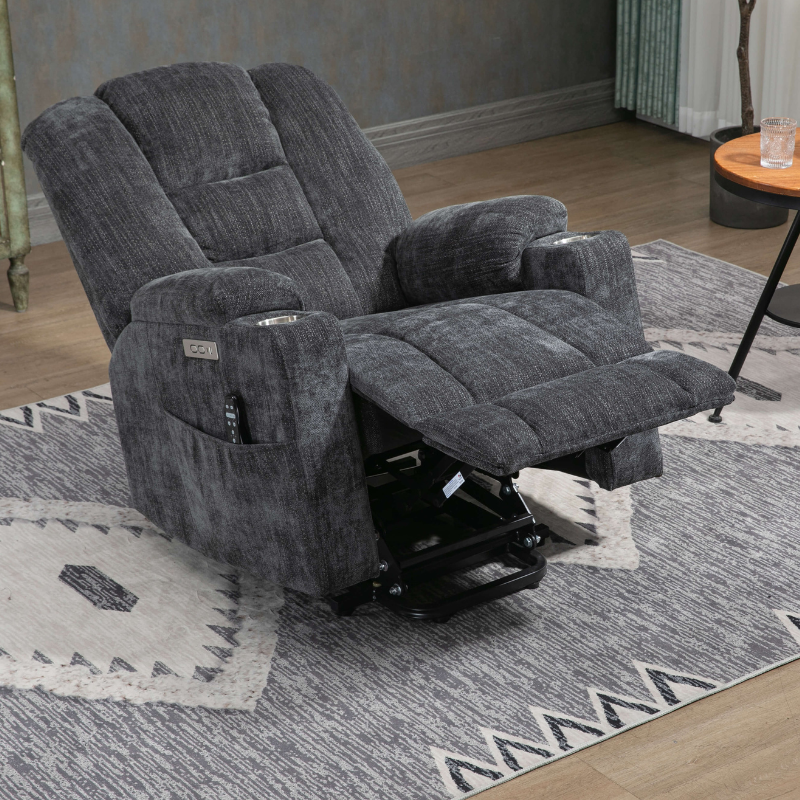 Gray Large Power Lift Recliner Chair with Heat and Massage