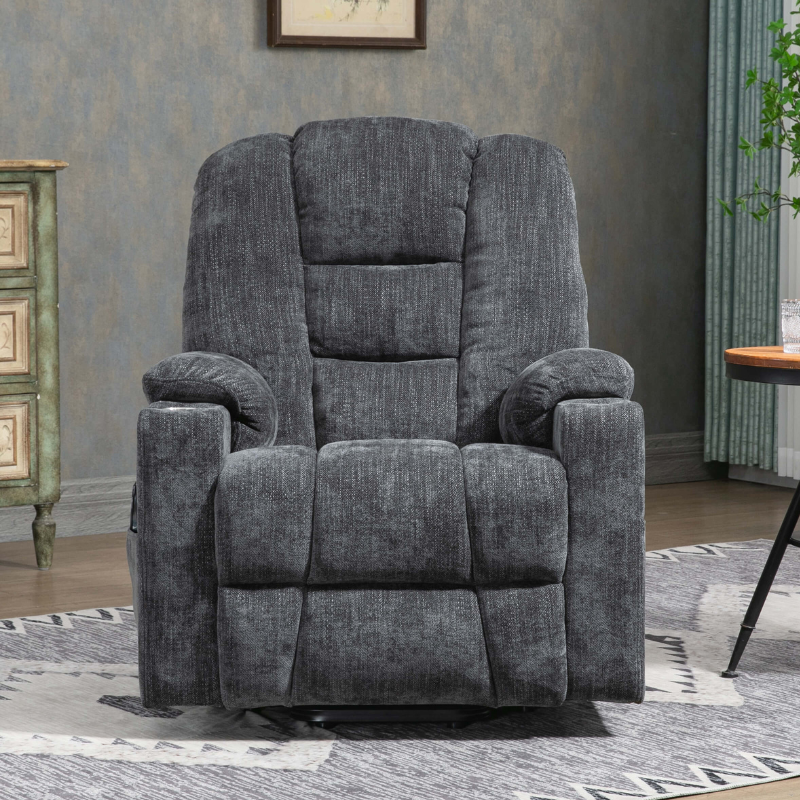 Gray Large Power Lift Recliner Chair with Heat and Massage