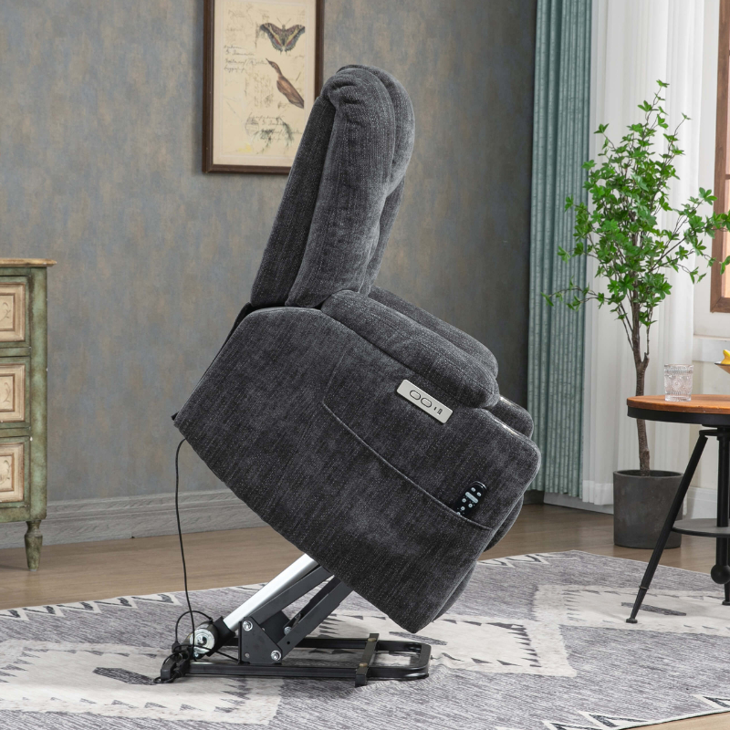 Gray Large Power Lift Recliner Chair with Heat and Massage