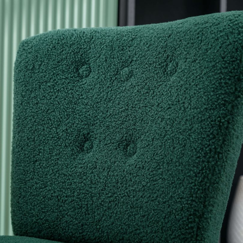 button tufted green teddy chair