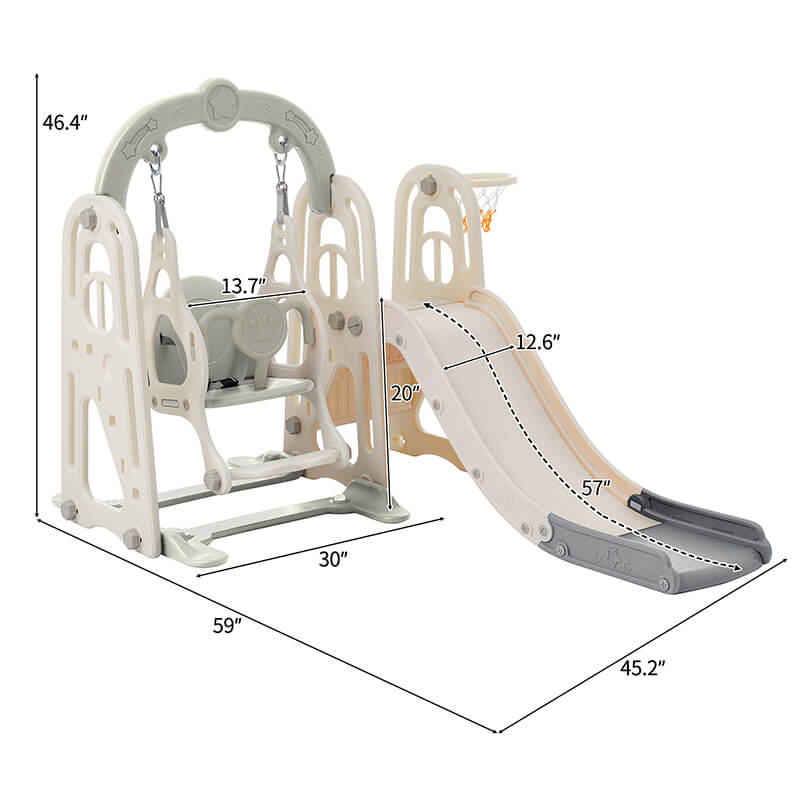 59" Grey Toddler Slide and Swing Kid Playground Center