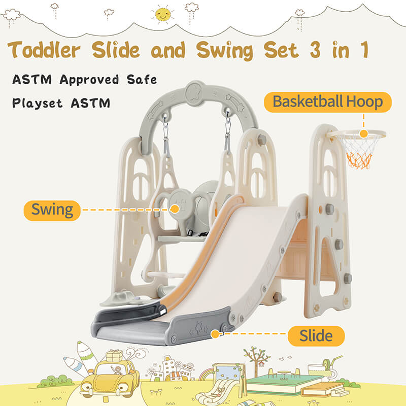 Grey Toddler Slide and Swing Kid Playground Center