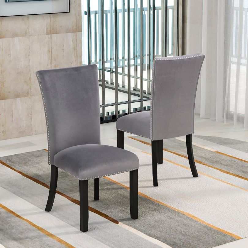 Grey Velvet Armless 2-set Dining Chair with Nailhead-trimmed and Rubber Wood Legs