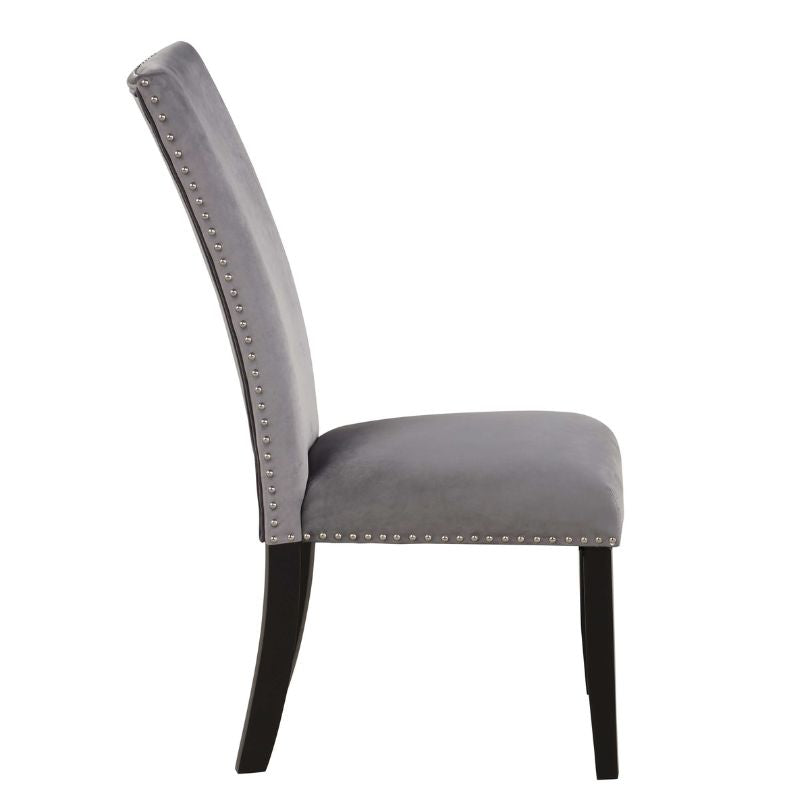 Nailhead trimmed side of our accent grey chair 