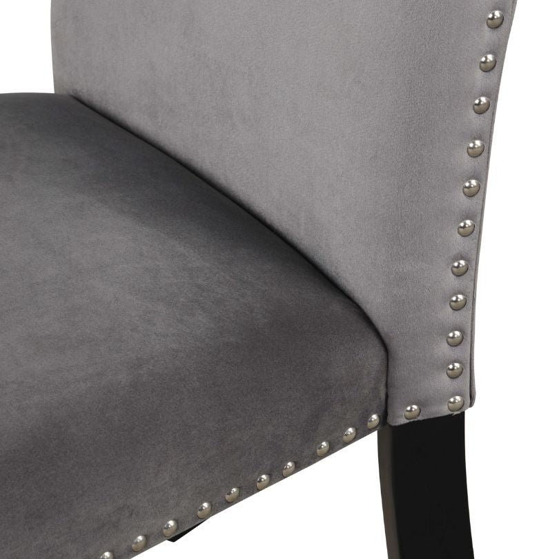 Grey Velvet Armless 2-set Dining Chair with Nailhead-trimmed and Rubber Wood Legs