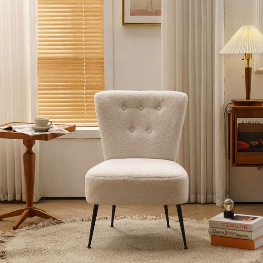 Ivory White Tufted-back-teddy Armless Accent Chair