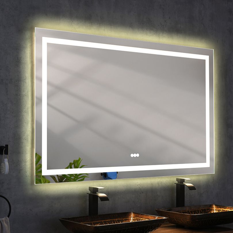 Large Frameless LED Lighted Bathroom Mirror in Polished Crystal - W72" x H48"