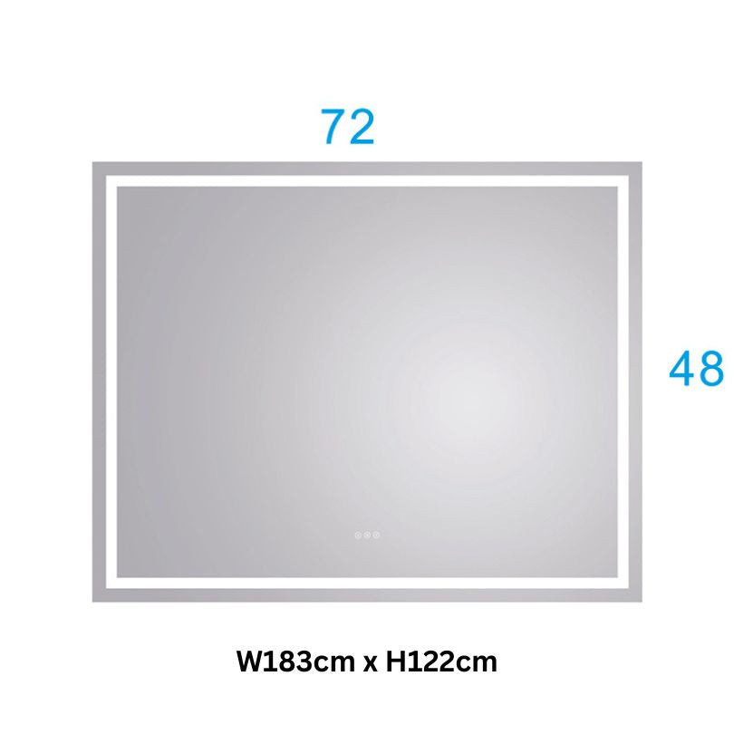 Large Frameless LED Lighted Bathroom Mirror in Polished Crystal - W72" x H48"