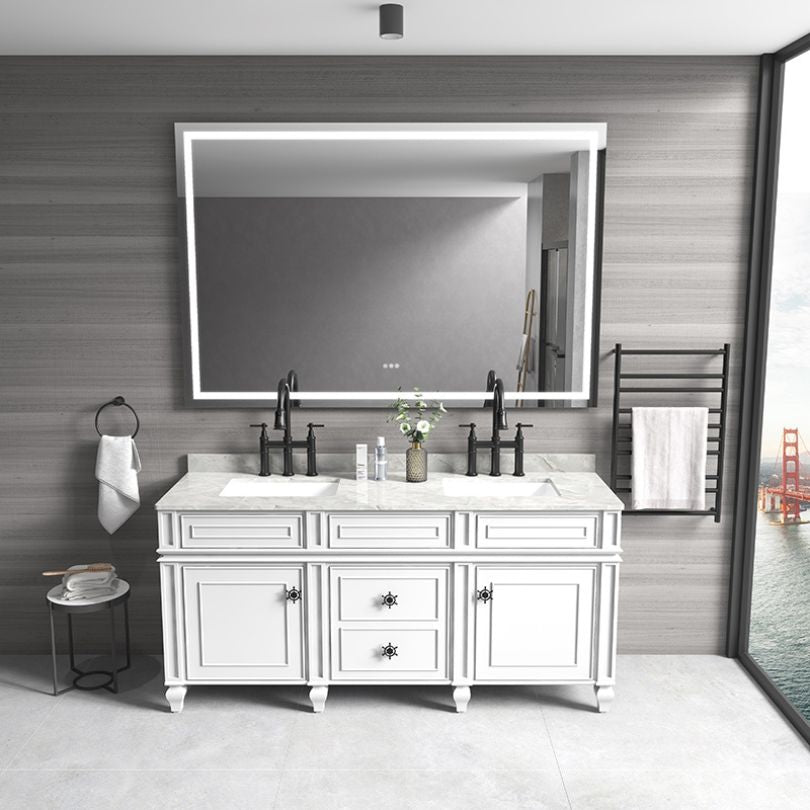 Large Frameless LED Lighted Bathroom Mirror in Polished Crystal - W72" x H48"