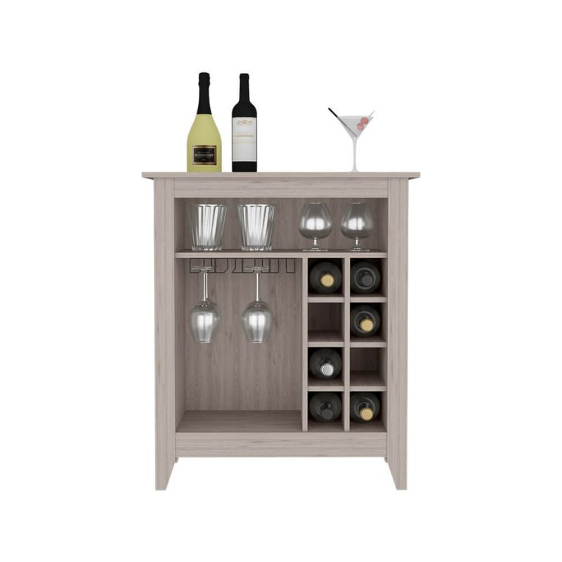 Light Gray Bar Cabinet with 8-Bottle Cubbies and Open Shelf - 17.7" x 32.4"